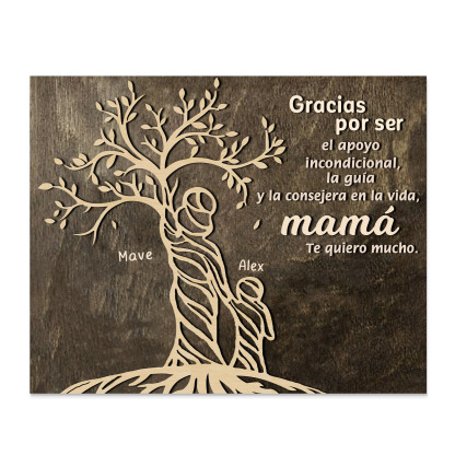 A mi mamá-Lámina mujer de árbol marco de madera personalizado con 2 nombres-Jessemade ES