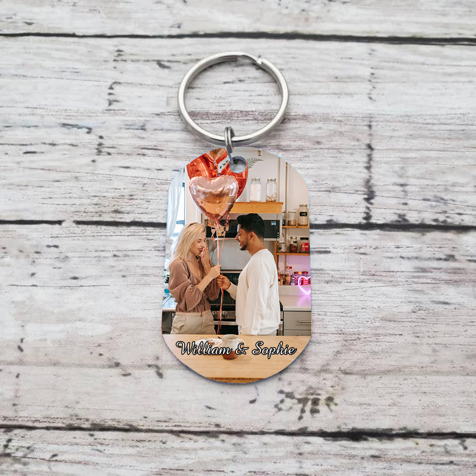 Llavero personalizado con 2 nombres y 1 foto para pareja-Jessemade ES