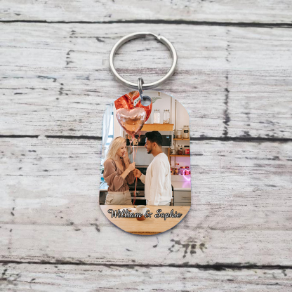 Llavero personalizado con 2 nombres y 1 foto para pareja-Jessemade ES