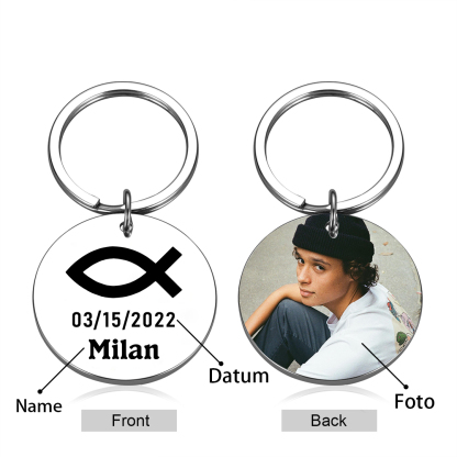 Comunión-Llavero con icono de comunión 1 foto, 1 fecha y 1 nombre personalizados-Jessemade ES