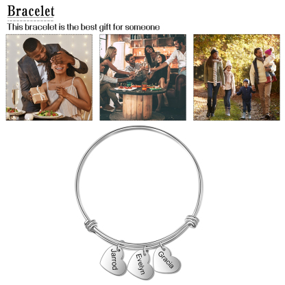 Pulsera con 3 nombres personalizados y 3 dijes de corazón-Jessemade ES