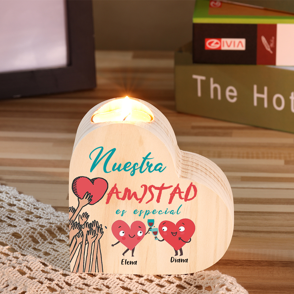A mi amiga - Candelero de madera sin vela 2 nombres personalizados brindis por amistad-Jessemade ES