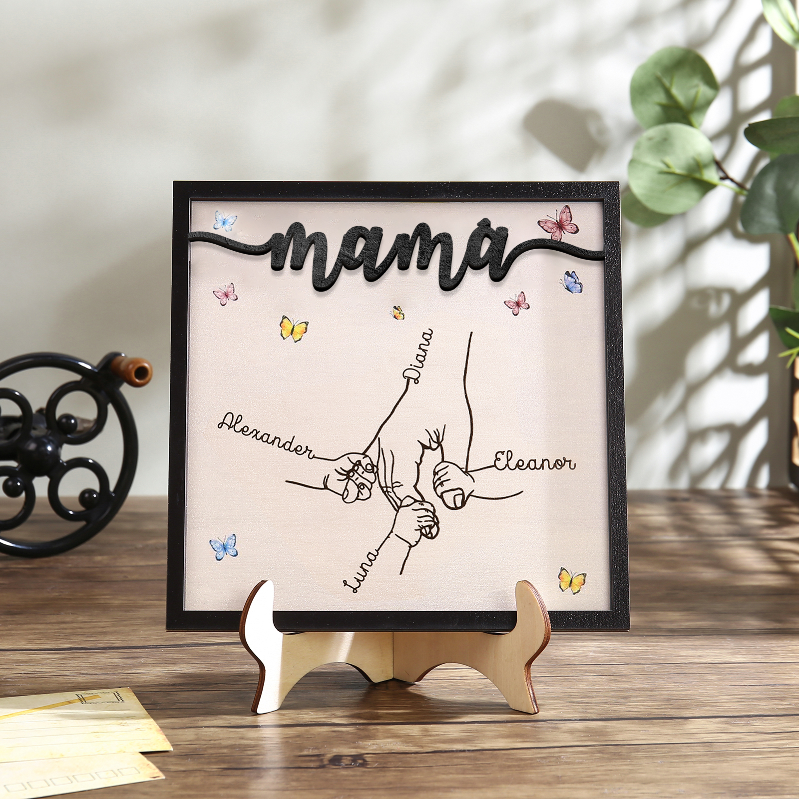 A mi mamá-Adorno 2-7 nombres personalizados decoración de madera mano con manitos-Jessemade ES