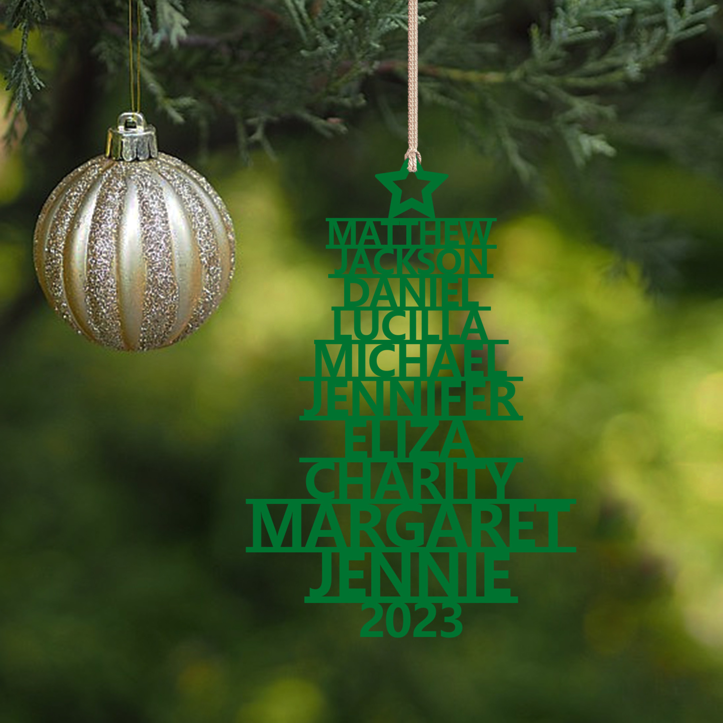 Navidad-Ornamento navideño de madera árbol de nombres con 10 nombres y año personalizados