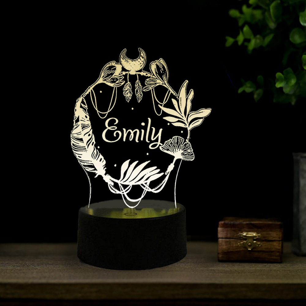 Lámpara 3D Ilusión Luz de noche de plumas LED Luces de colores personalizadas 1 nombre