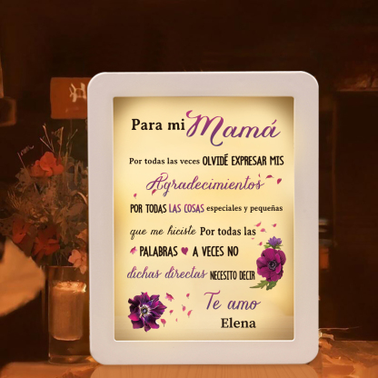 A mi mamá-Marco/Espejo con LED Multifuncional con Texto Amoroso 1 Nombre Personalizado-Jessemade ES