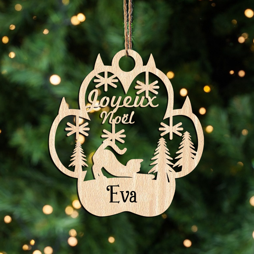 Navidad-Ornamento navideño de pata de gato con 1 nombre personalizado