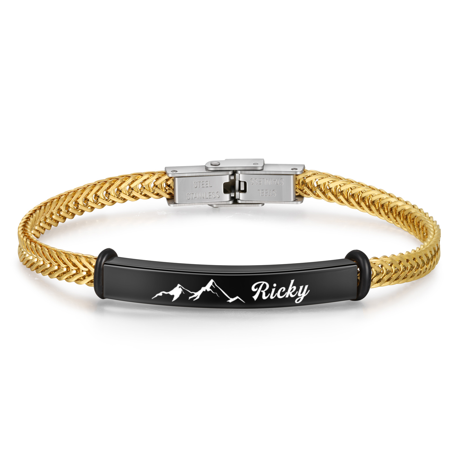 Pulsera de Cadena con Placa de Montaña Nombre Personalizado-Jessemade ES