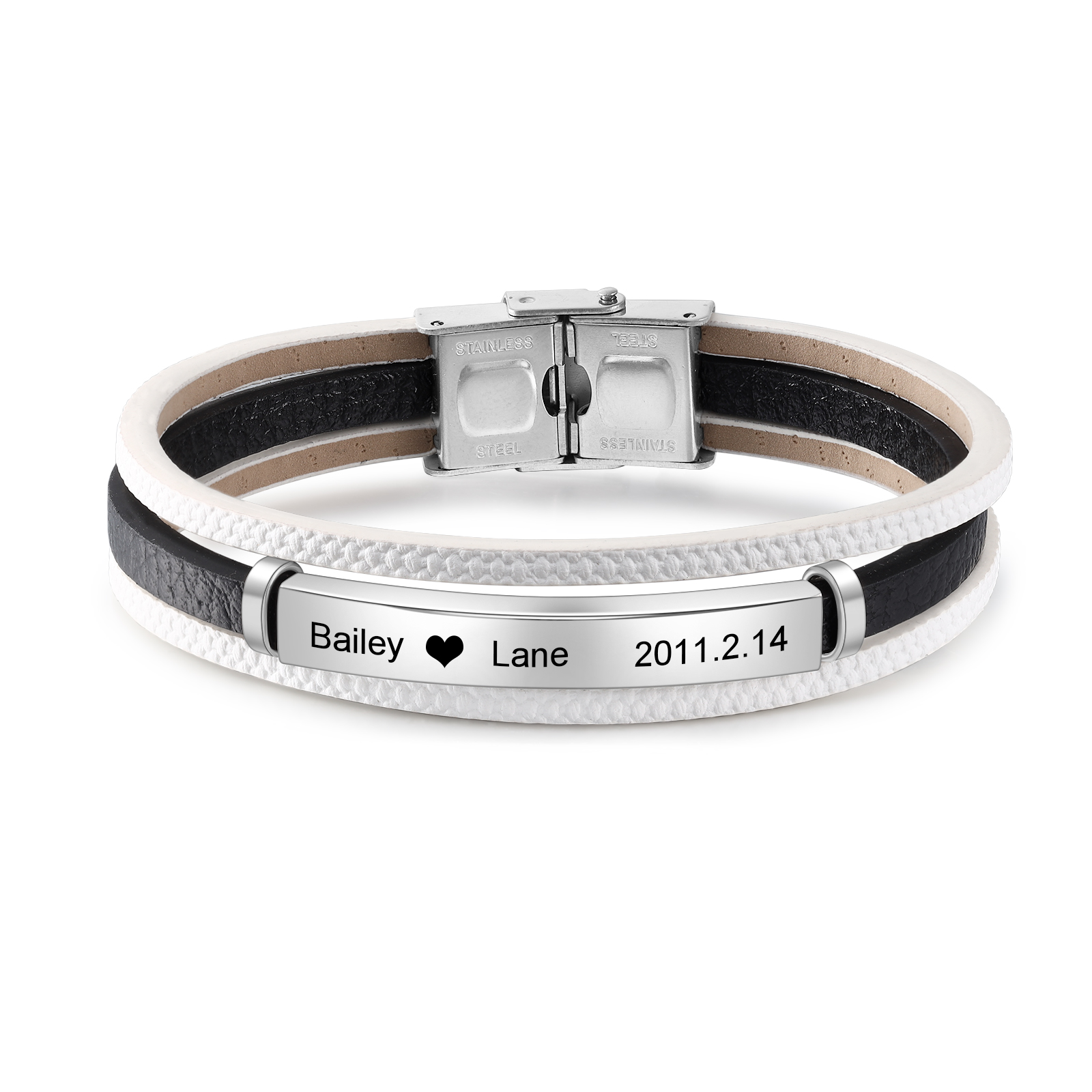 Pulseras de cuero para pareja con placa 2 nombres y fecha personalizados-Jessemade ES