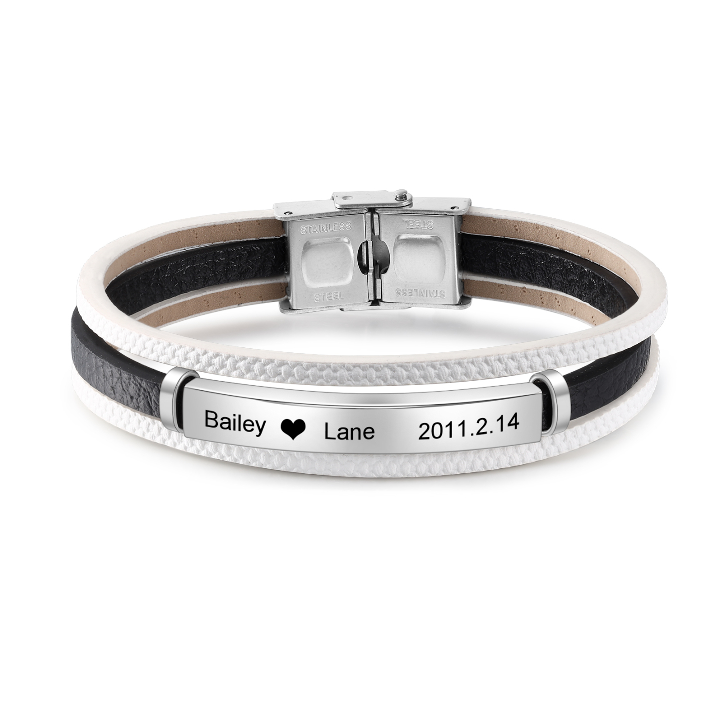 Pulseras de cuero para pareja con placa 2 nombres y fecha personalizados-Jessemade ES