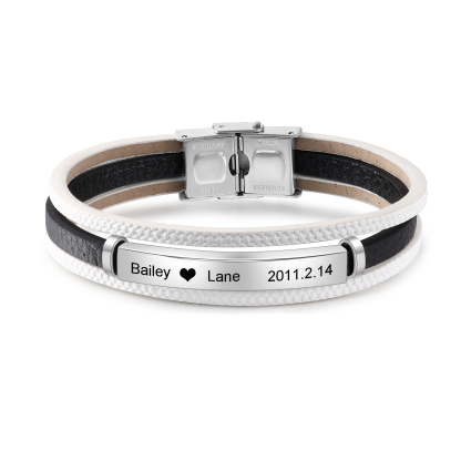 Pulseras de cuero para pareja con placa 2 nombres y fecha personalizados-Jessemade ES