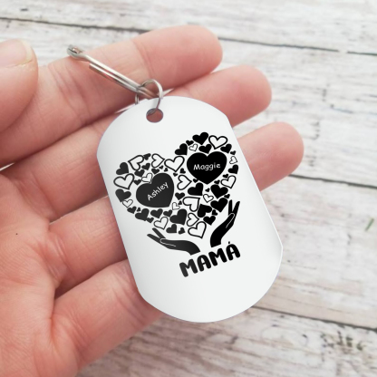 A mi mamá/abuela-Llavero 1-7 Nombres Personalizados con Texto CORAZONES Y MANOS