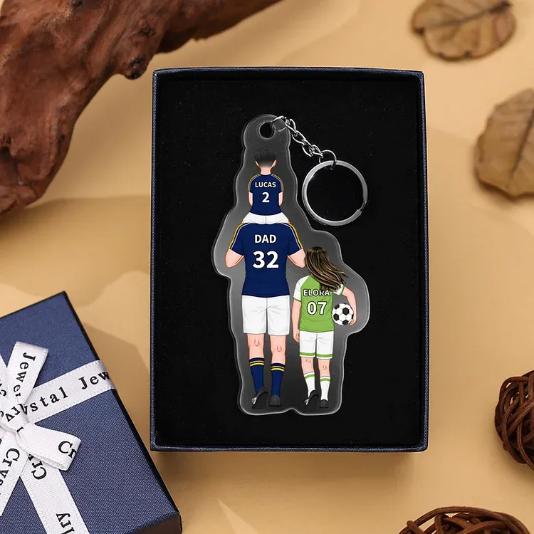 Llavero de acrílico fútbol papá y niños 1-4 nombres y personajes personalizados-Jessemade ES
