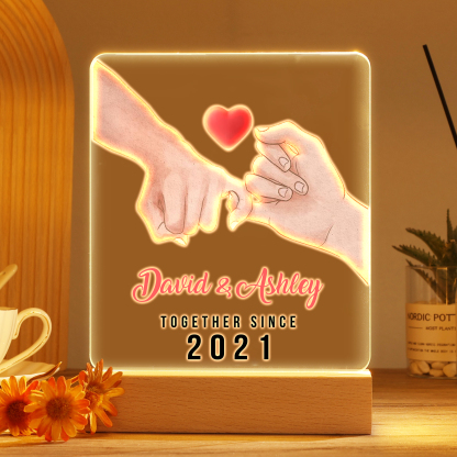 Lámpara dedos cogidos para pareja 3D Ilusión Luz de Noche LED 2 nombres, texto y año personalizados -Jessemade ES