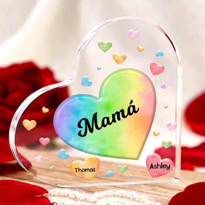 A mi mamá/abuela-Placa de acrílico "Corazones" en forma de corazón 2 nombres y 1 texto personalizados-Jessemade ES
