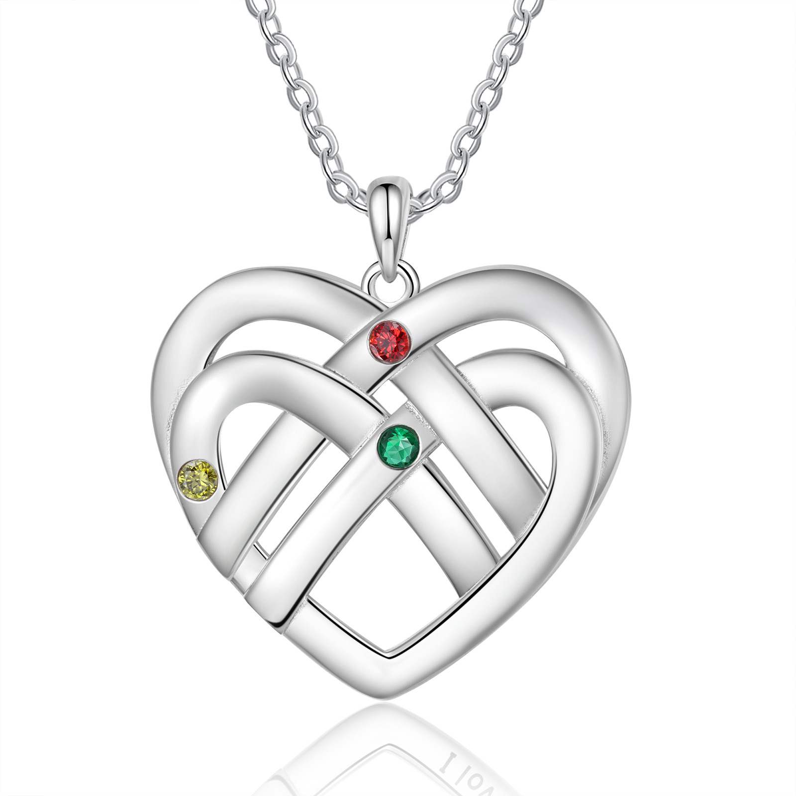 Collar de corazón con 3 nombres y piedras de nacimiento personalizados con texto-Jessemade ES