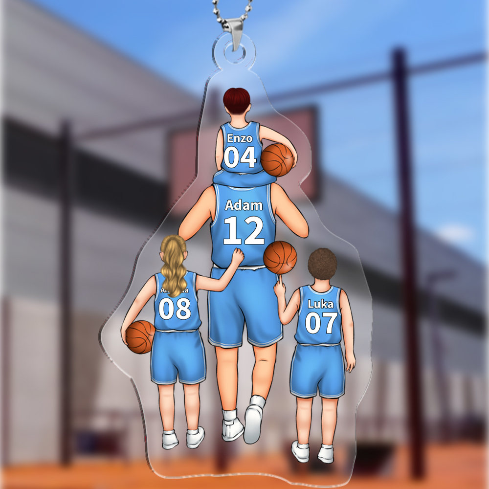 Llavero de acrílico baloncesto papá y niños 1-5 nombres y personajes personalizados-Jessemade ES