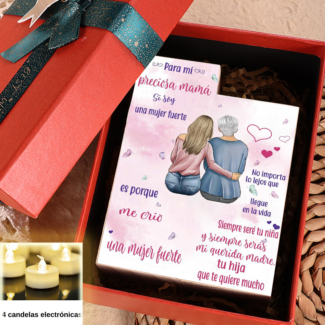 A mi madre-Candelero de madera de dos piezas sin candela