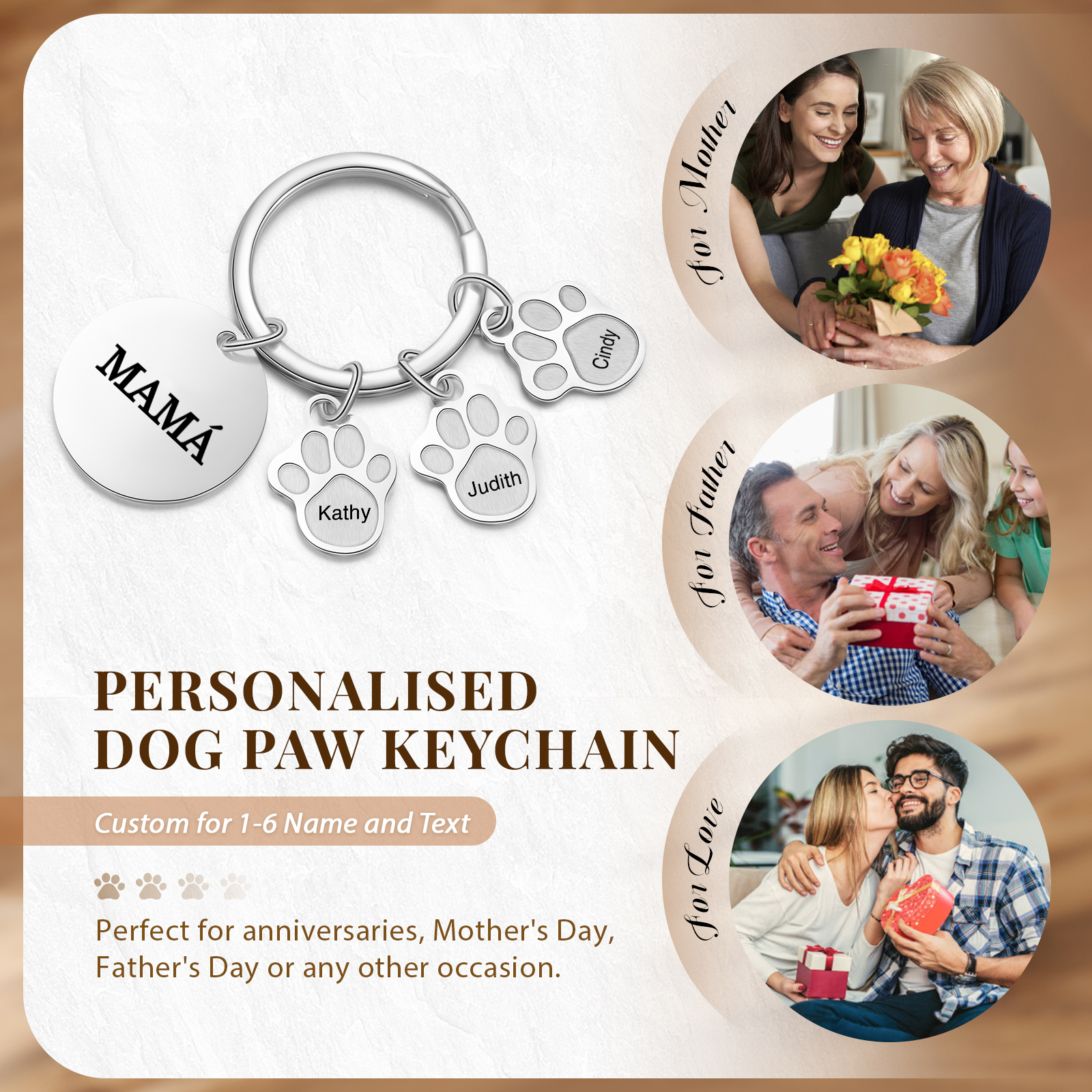 A mi familia - Llavero con 3 nombres personalizados en patas con texto-Jessemade ES