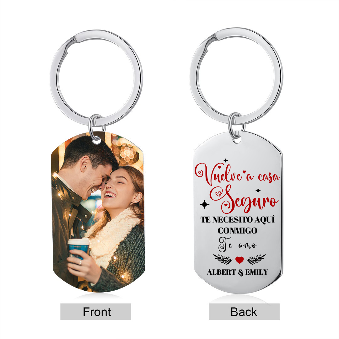 Llavero personalizado con 2 nombres y 1 foto para pareja-Jessemade ES