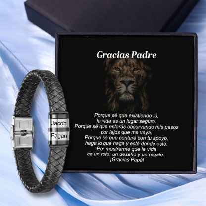 A MI PAPÁ-Pulsera de cuero trenzado de hombre con 2 perlas personalizadas con 2 nombres-Jessemade ES