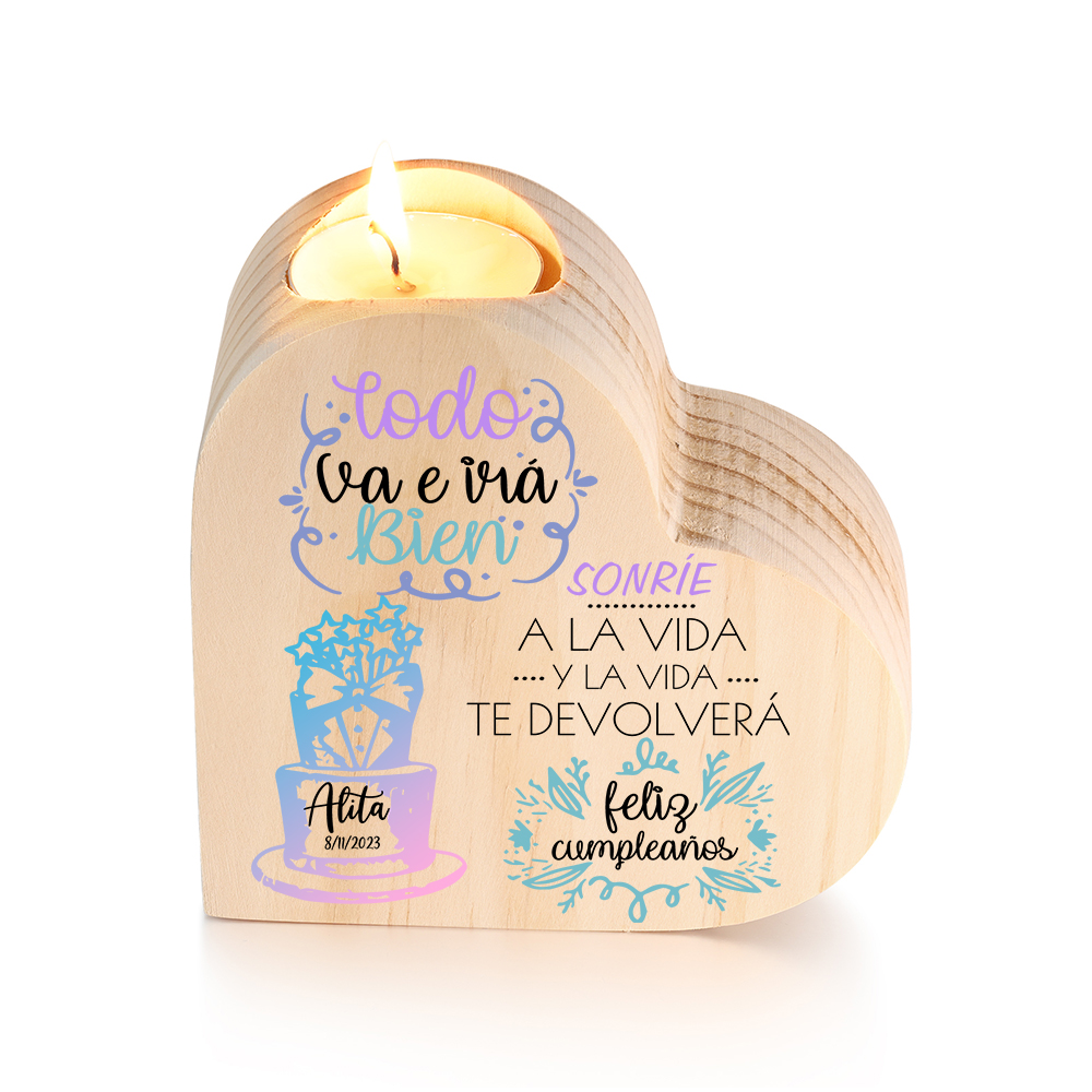 Cumpleaños-Candelero en forma de corazón con nombre y fecha personalizados-Jessemade ES