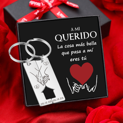 A mi querido-Llavero con casa encajada para pareja manos cogidas 2 letras personalizadas con fecha-Jessemade ES