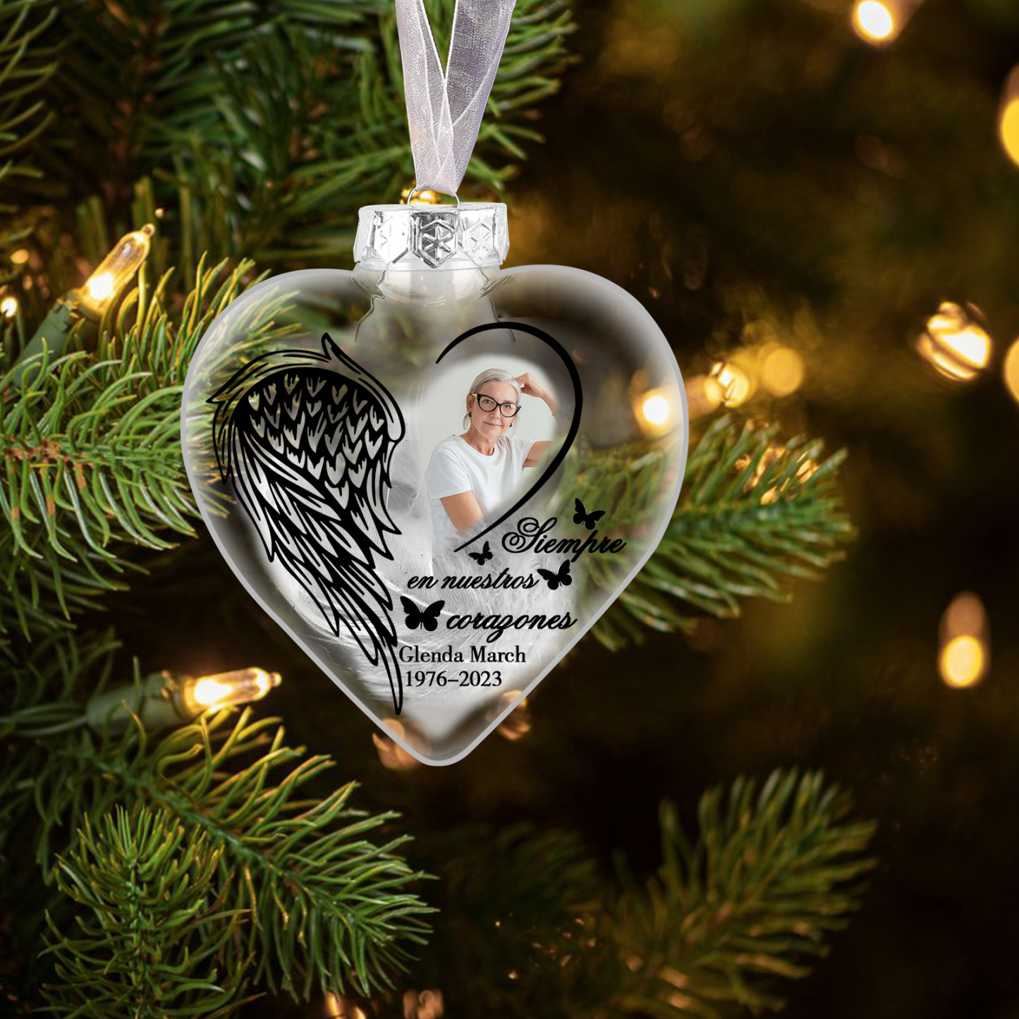 Bola navideña conmemorativa Adorno de Navidad 1 nombre, 1 foto y años personalizados con pluma -Jessemade ES