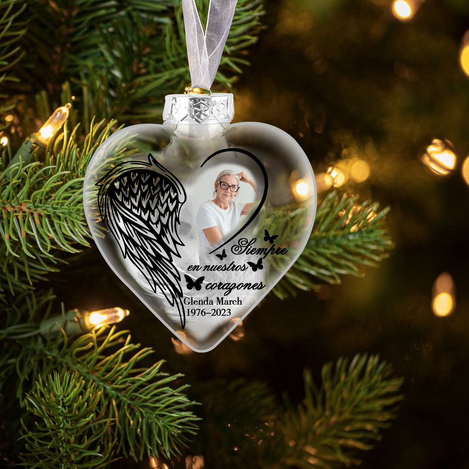 Bola navideña conmemorativa Adorno de Navidad 1 nombre, 1 foto y años personalizados con pluma -Jessemade ES