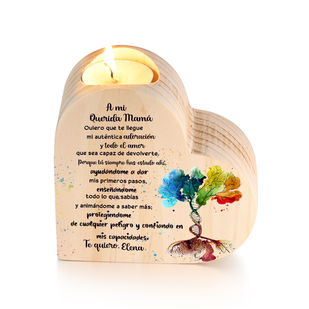 A mi mamá-Candelero con nombre personalizado en forma de corazón de madera sin candela-Jessemade ES