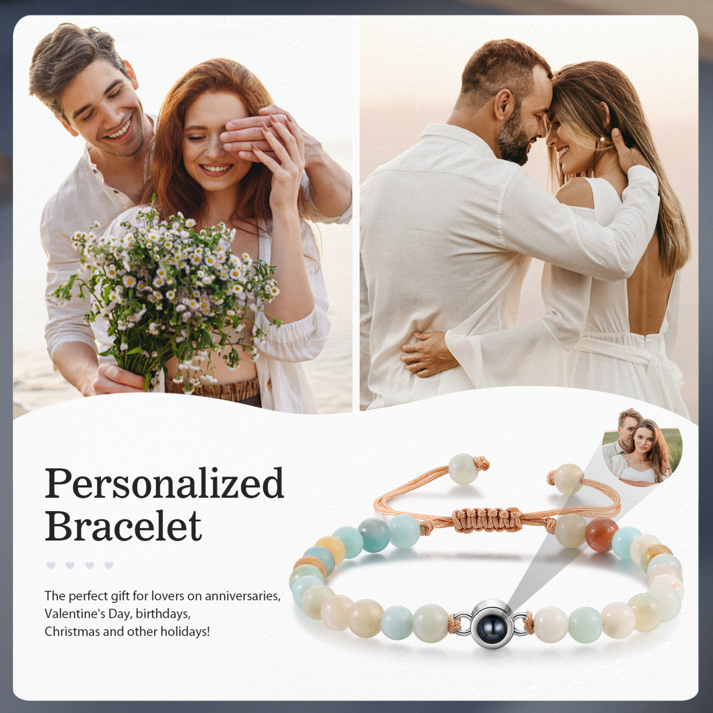 Pulsera de perlas de cristal con proyección de foto en color-Jessemade ES