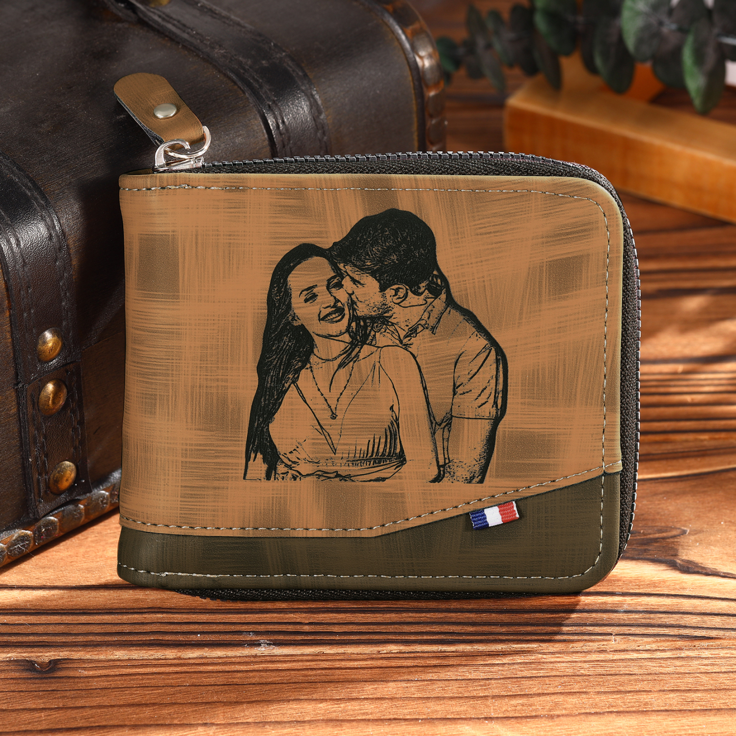 Cartera, billetera personalizada con 1 foto, 1 nombre y 1 letra monedero para hombre-Jessemade ES