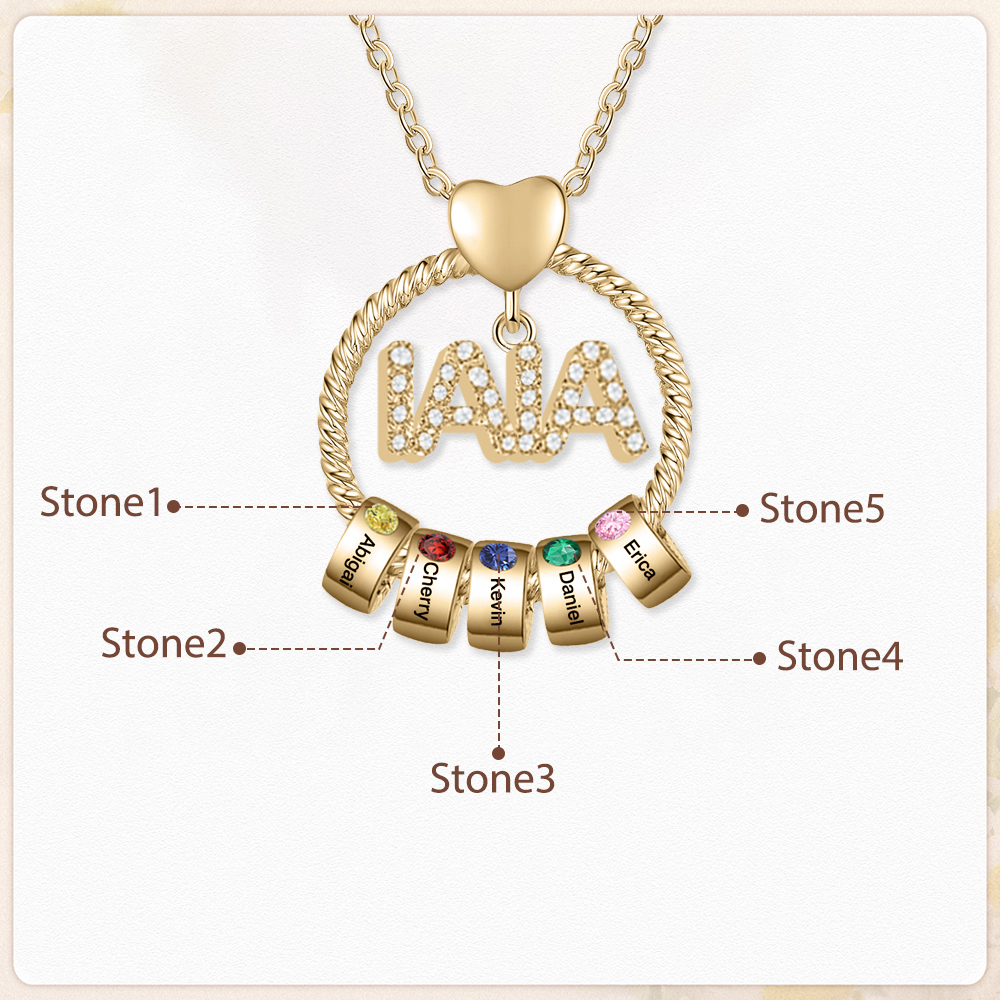 Collar a abuela con colgante de "IAIA" con 5 nombres y 5 piedras de nacimiento personalizados | Jessemade-Jessemade ES