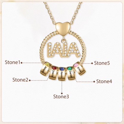 Collar a abuela con colgante de "IAIA" con 5 nombres y 5 piedras de nacimiento personalizados | Jessemade-Jessemade ES