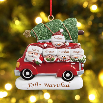 Navidad-Ornamento muñecos navideño de madera Papá Noel y niños texto y 5 nombres personalizados adorno del árbol-Jessemade ES