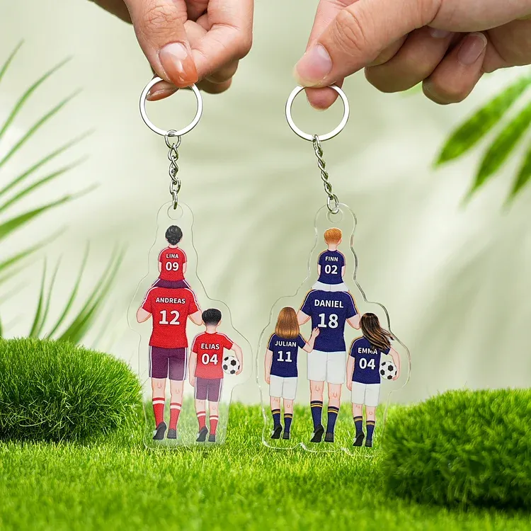 Llavero de acrílico fútbol papá y niños 1-4 nombres y personajes personalizados-Jessemade ES