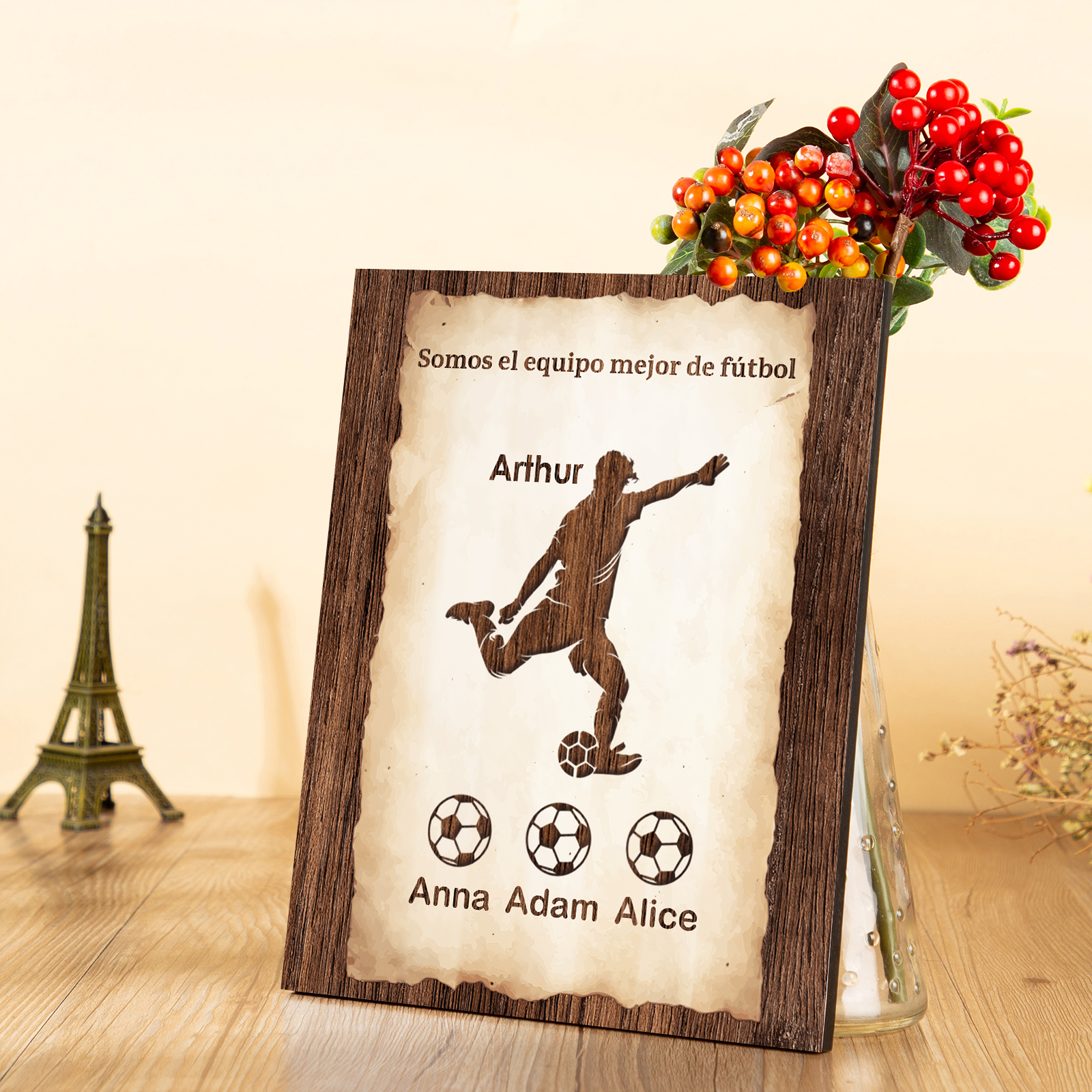 A mi papá - Lámina 2-7 nombres personalizados marco de madera equipo de fútbol-Jessemade ES