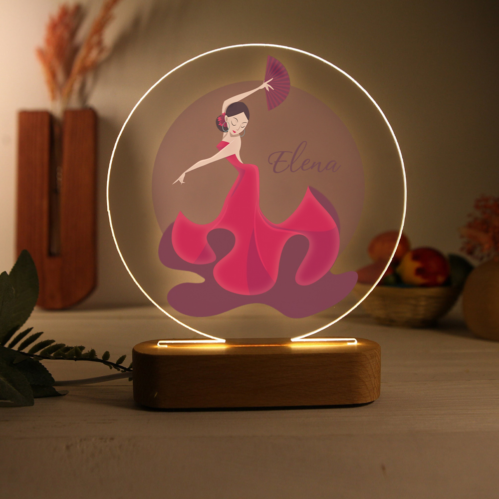 Lámpara Ilusión 3D Luz de Noche LED Danzante de Flamenco con Nombre Personalizado-Jessemade ES