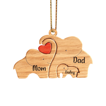 Navidad-Ornamento muñecos navideño de madera familia de elefantes 3 nombres personalizados adorno del árbol-Jessemade ES