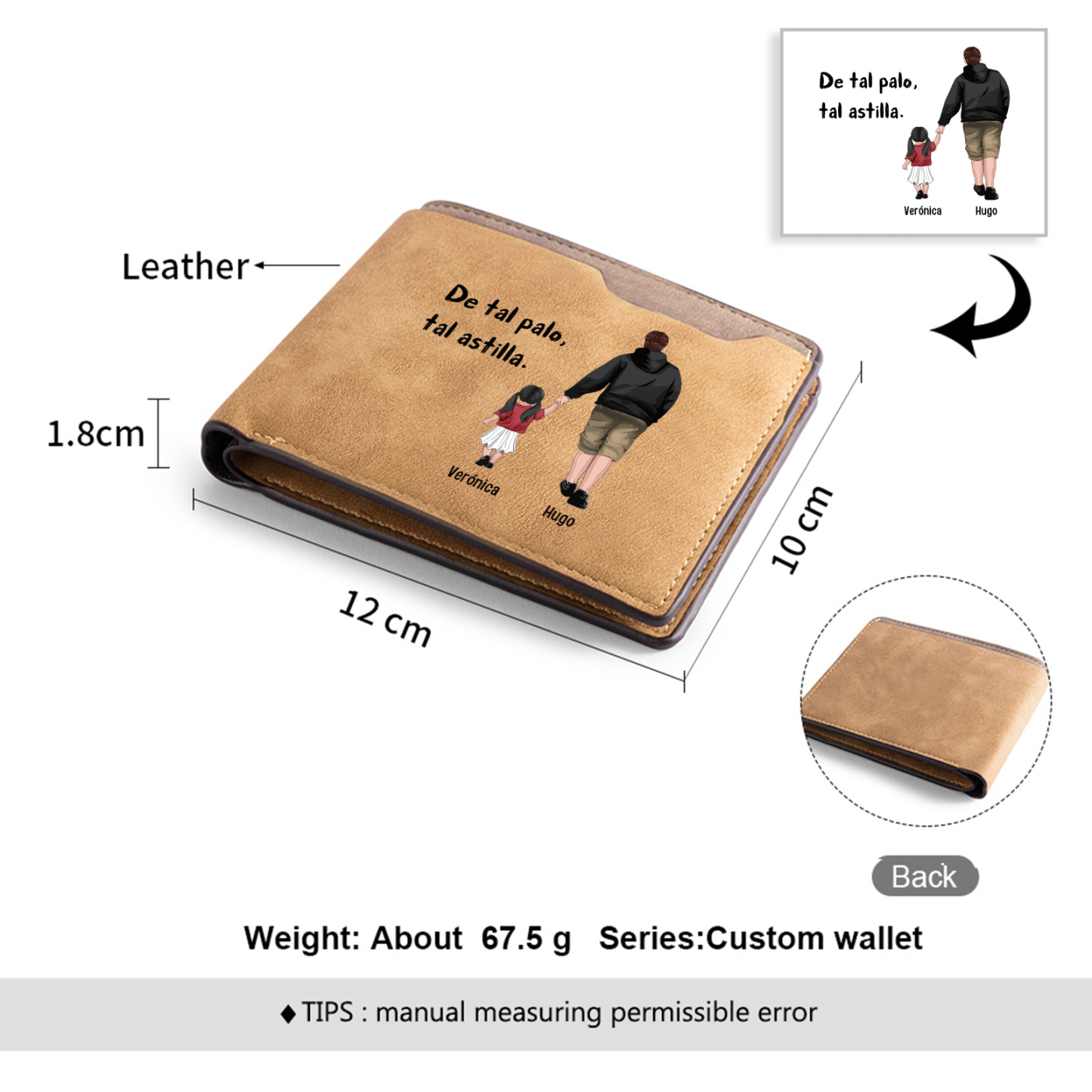 A mi papá-Cartera, billetera clásica siluetas 2-3 nombres personalizados para hombre monedero-Jessemade ES