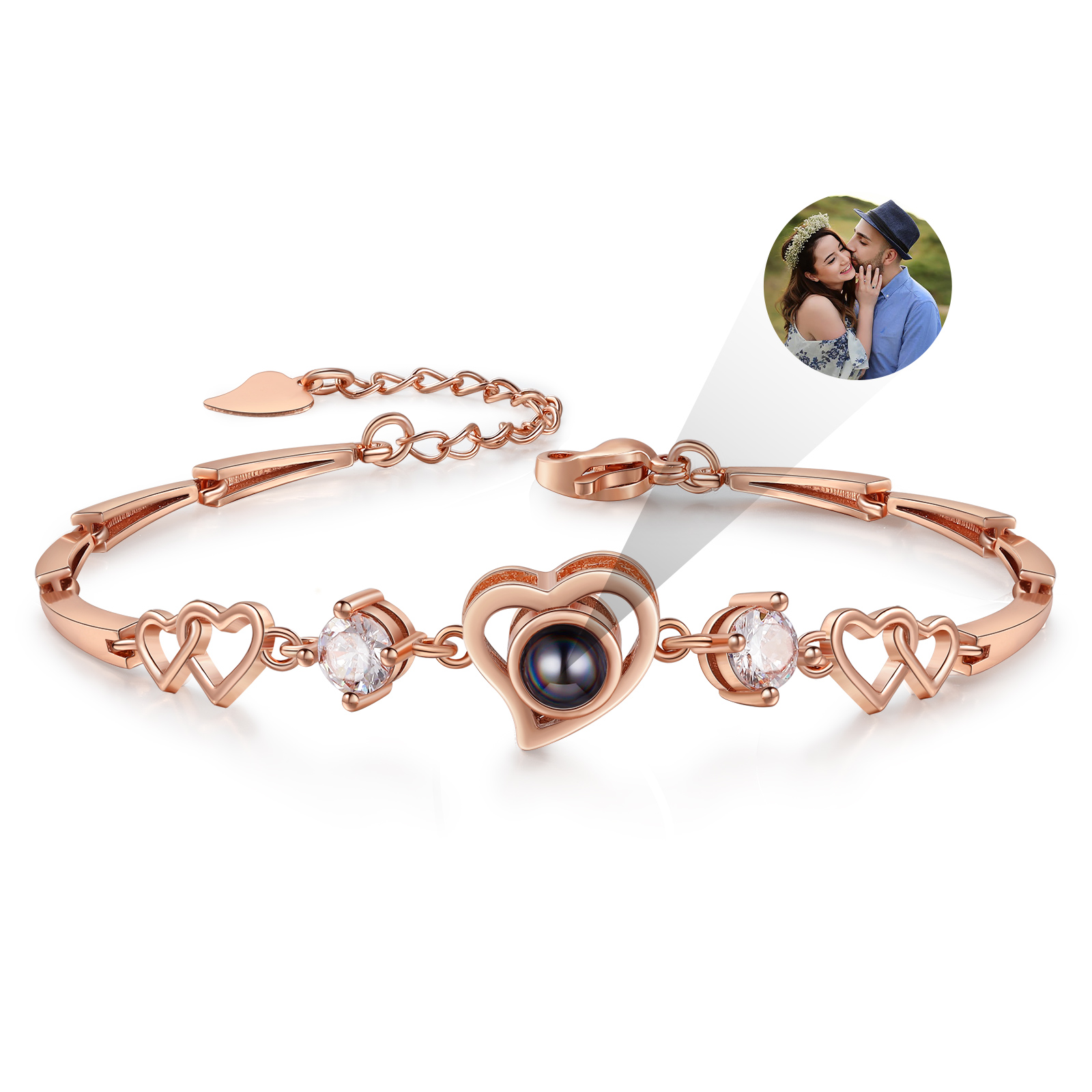 Pulsera con dije de corazón con proyección de foto en color para mujer, Brazalete de proyección-Jessemade ES