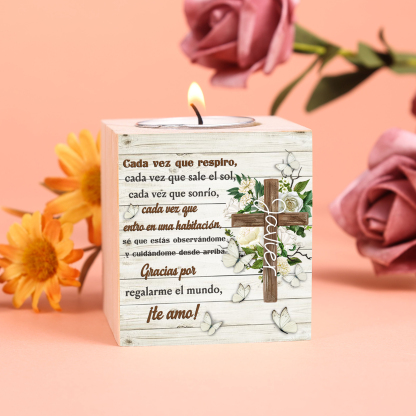 Navidad en el paraíso-Candelero en memoria de ser querido personalizado con nombre de madera sin vela-Jessemade ES