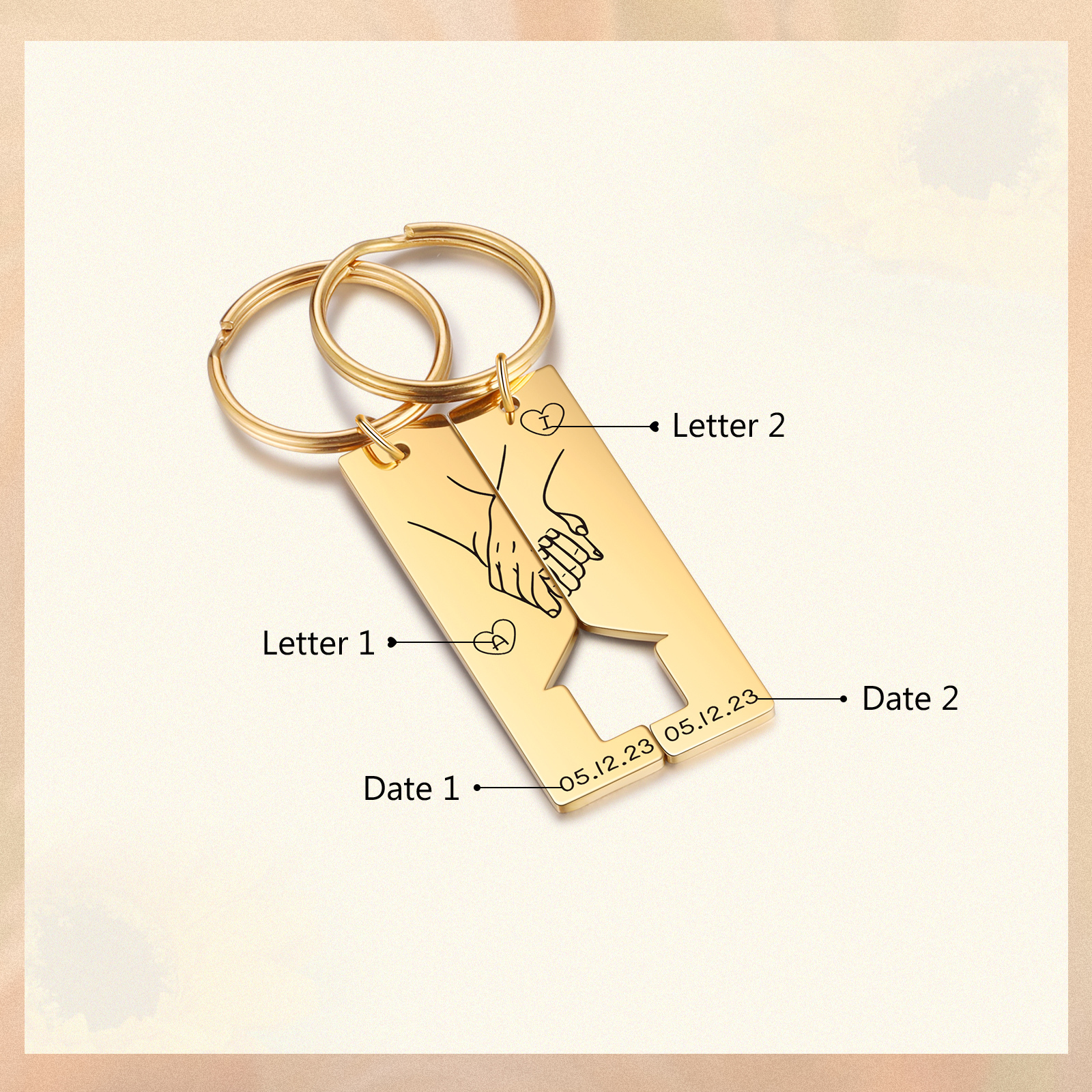 A mi querido-Llavero con casa encajada para pareja manos cogidas 2 letras personalizadas con fecha-Jessemade ES