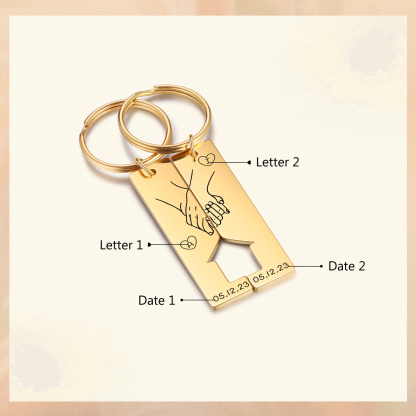 A mi querido-Llavero con casa encajada para pareja manos cogidas 2 letras personalizadas con fecha-Jessemade ES
