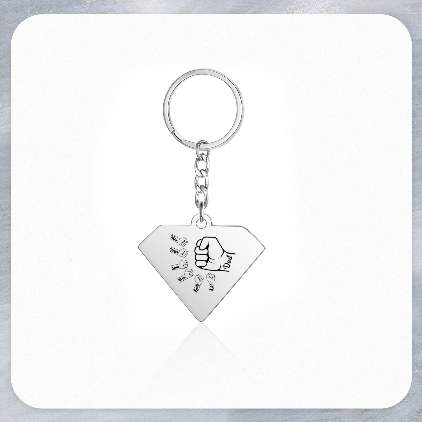 Llavero en forma de Superman puño con puño con 6 nombres personalizados con texto-Jessemade ES