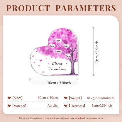 A mi mamá/abuela-Placa de acrílico "Árbol" en forma de corazón 5 nombres y 1 texto personalizados-Jessemade ES
