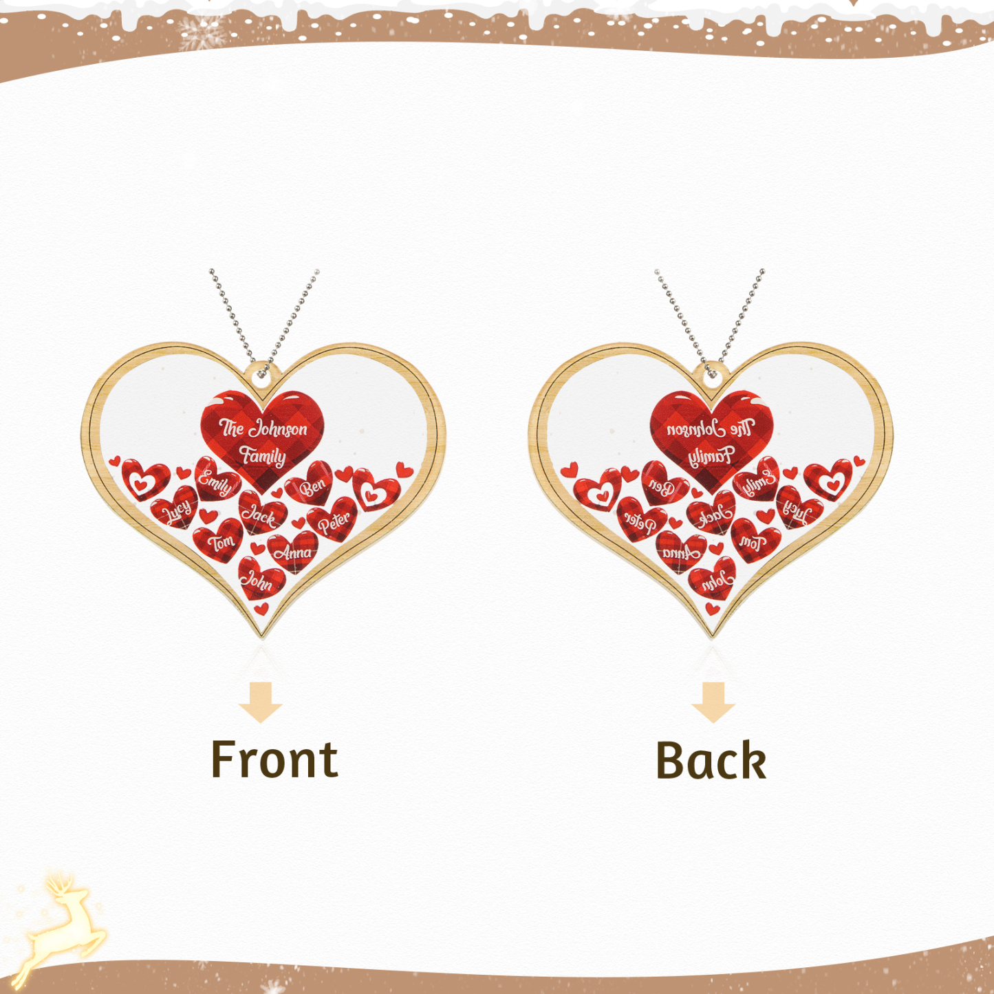 Navidad-Ornamento navideño de acrílico corazones con 8 nombres y 1 texto personalizados