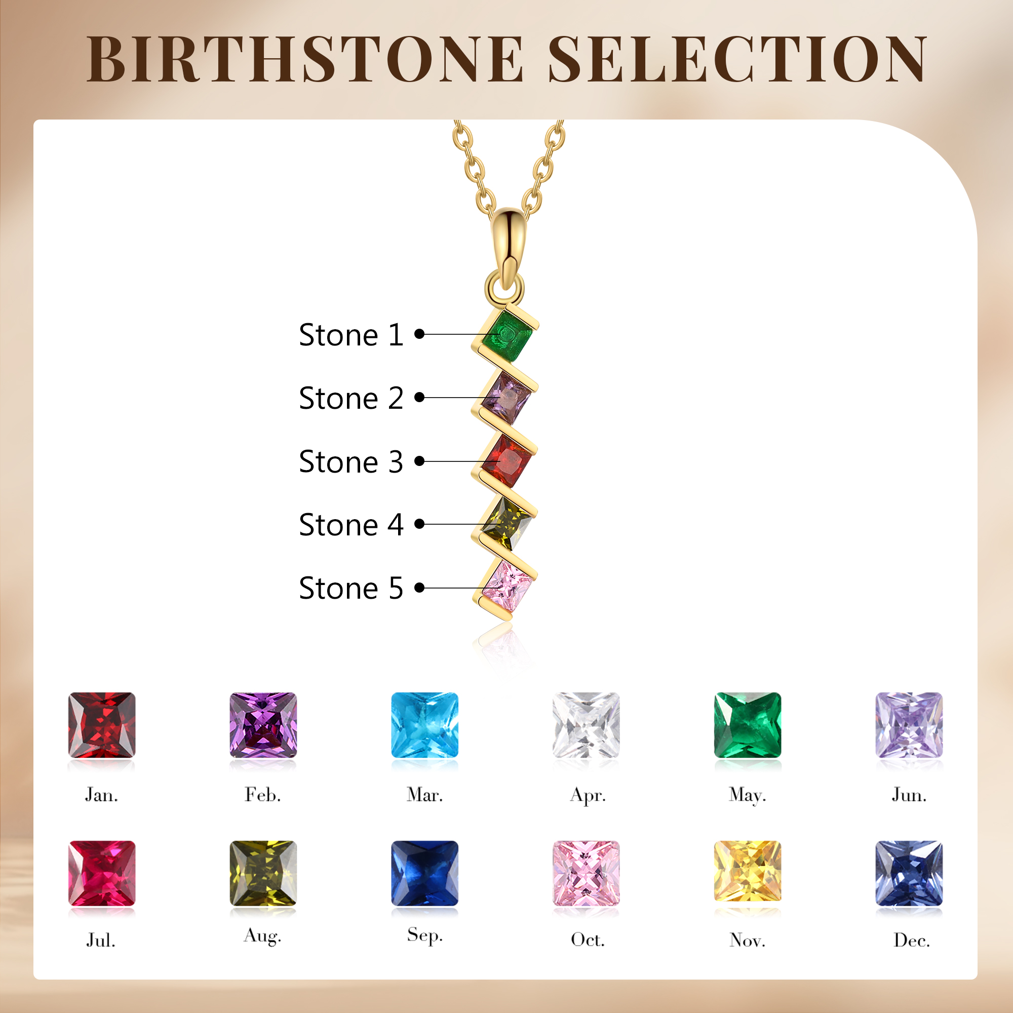 Collar para mujer con 5 piedras de nacimiento personalizadas-Jessemade ES