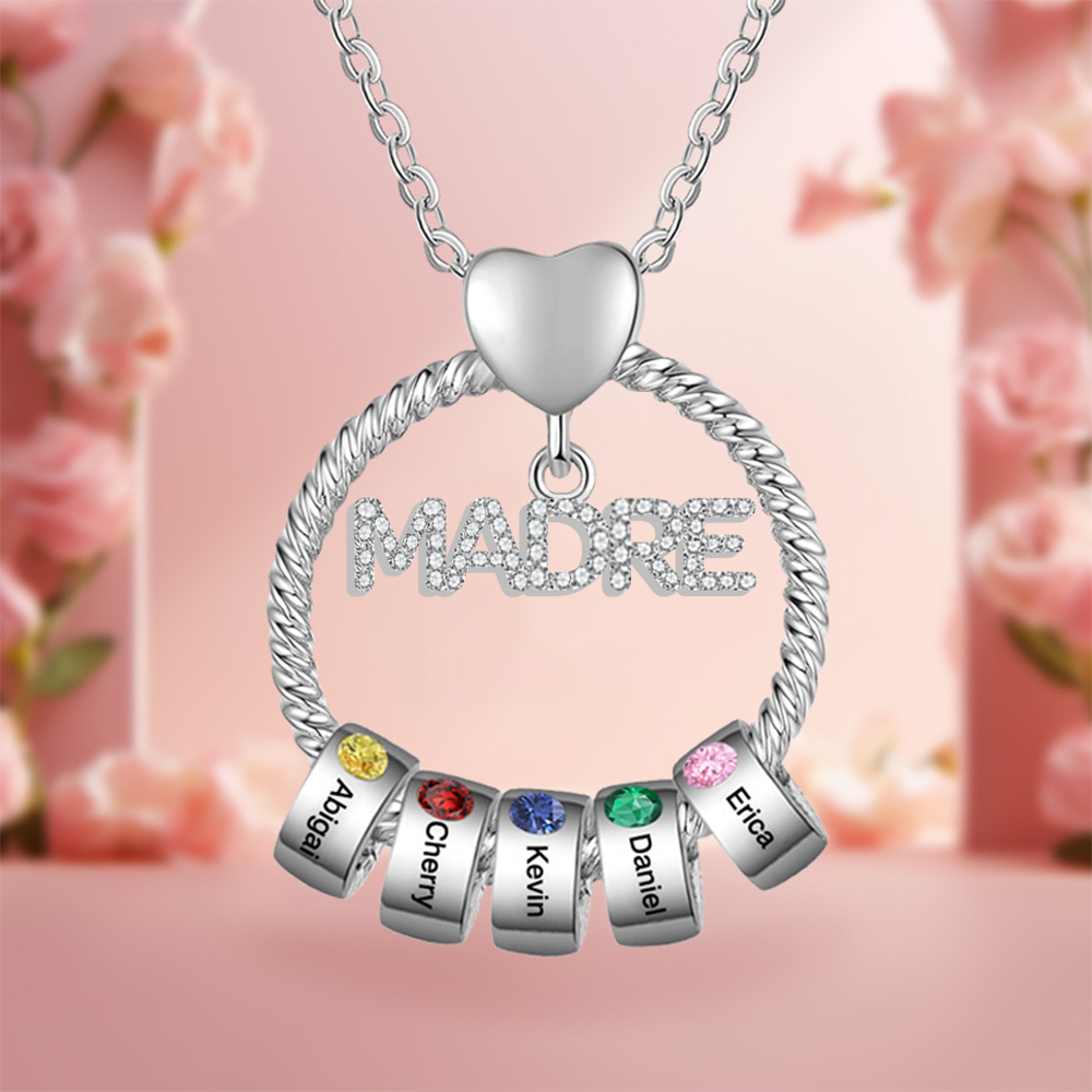 Navidad-Collar con colgante de "MADRE" con 5 nombres y 5 piedras de nacimiento personalizados | Jessemade