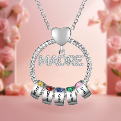 Navidad-Collar con colgante de "MADRE" con 5 nombres y 5 piedras de nacimiento personalizados | Jessemade